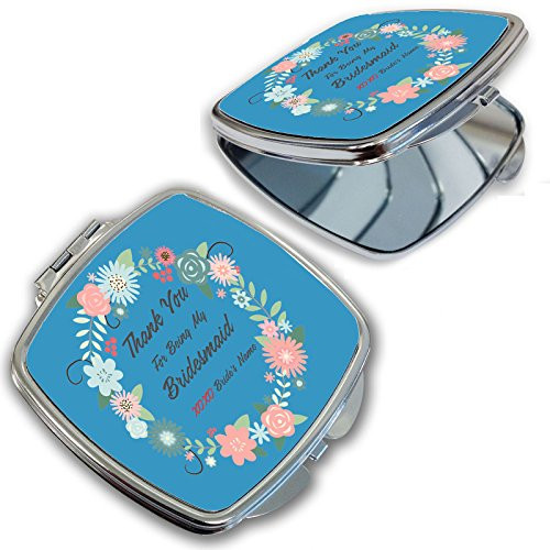 BleuReign-TM- Personalized Custom Floral Thank You For Being My Bridesmaid Compact Cosmetic Mirror