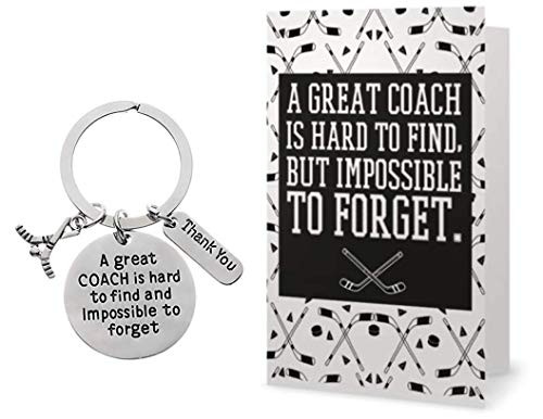Sportybella Hockey Coach Keychain  and  Card Gift Set, Ice Hockey Coach Gifts, Great Coach is Hard to Find But Impossible to Forget Keychain