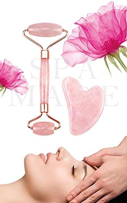 Jade Roller and Gua Sha, Rose Quartz Face Roller, Gua Sha Massage Tool, Gua Sha Set for Face, Eyes, Neck, Body Muscle Relaxing and Relieve Fine Lines and Wrinkles Jade Roller and Gua Sha, Rose Quartz Face Roller, Gua Sha Massage Tool, Gua Sha Set for Face, Eyes, Neck, Body Muscle Relaxing and Relieve Fine Lines and Wrinkles