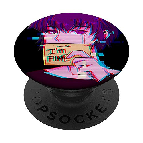 I'm Fine - Japanese Vaporwave Sad Anime Boy Emo Eboy Egirl PopSockets Swappable PopGrip
