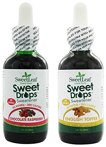 SweetLeaf Chocolate Raspberry Sweet Drops Liquid Stevia and English Toffee Sweet Drops Liquid Stevia Bundle with Organic Stevia Leaf Extract, Cocoa Extract, and Raspberry Essence, 2 oz. each