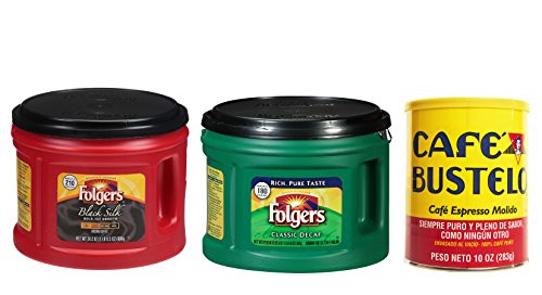 Coffee Bar Combo 24.2oz Folgers Black Silk Coffee & 22.6oz Folgers Classic Decaf & 10oz Cafe Bustelo Coffee Espresso (3 Pack)