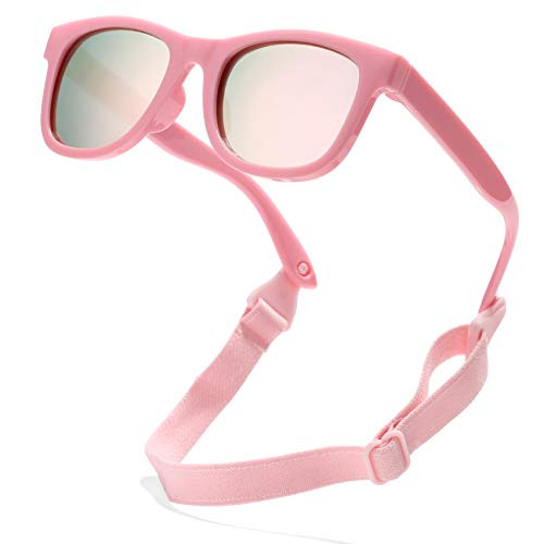 Polarized Baby Sunglasses with Strap Flexible for Toddler UV Protection Age 0-24 Months - Pink / Mirrored Pink-