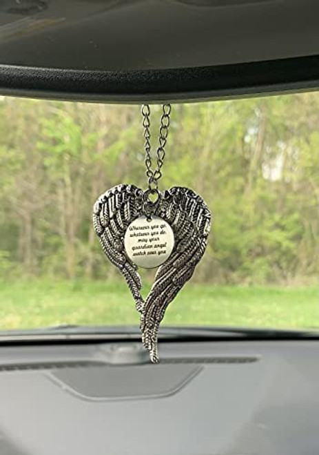 Angel Wings "Wherever You Go, Whatever You Do, May Your Guardian Angel Watch Over You" Rear View Mirror Car Charm, Ornament Safe Travels, Graduation Gift