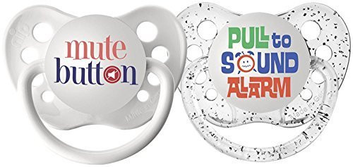 Ulubulu Pacifiers - 0-6 months - Mute Button  and  Alarm - 2 pk