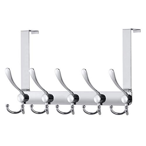 Oyydecor Over The Door Hook, Heavy Duty Door Hanger Hook Rack with 5 Tri Hooks for Hanging, Door Coat Hanger Towel Hanger Over Door Coat Rack for Clothes Hat Towel -Need to Assemble-