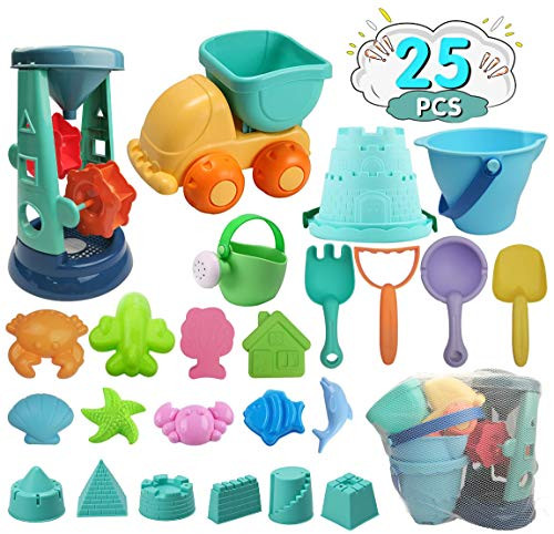 IOKUKI 25 Pcs Sand Toys Set for Kids - Double Sand Water Wheel Beach Toys for Boys and Girls with Mesh Bag Including Dump Truck, Castle Building Kit,Buckets, Shovels, Rakes, Watering Can, Molds IOKUKI 25 Pcs Sand Toys Set for Kids - Double Sand Water Wheel Beach Toys for Boys and Girls with Mesh Bag Including Dump Truck, Castle Building Kit,Buckets, Shovels, Rakes, Watering Can, Molds