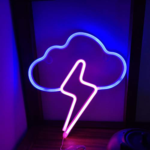 Cloud Lightning Bolt Neon Signs Wall Light Led Wall Decor Battery/USB Powered Light Up Acrylic Neon Sign for Bedroom Kids Room Living Room Bar Party Christmas Wedding-Blue Cloud plusPink Lightning-