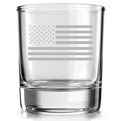 American Flag Patriotic Gift - Old Fashioned Whiskey Rocks Bourbon Glass - 10 oz capacity - Made in the USA