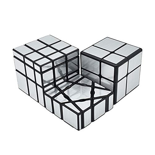 Yealvin Mirror Speed Cube Set, Magic Cube Bundle of 1x3x3 Ghost Mirror Cube 2x2 and 3x3 Mirror Cube Mirror Cube Set for Kids Silver Sticker 3Pcs