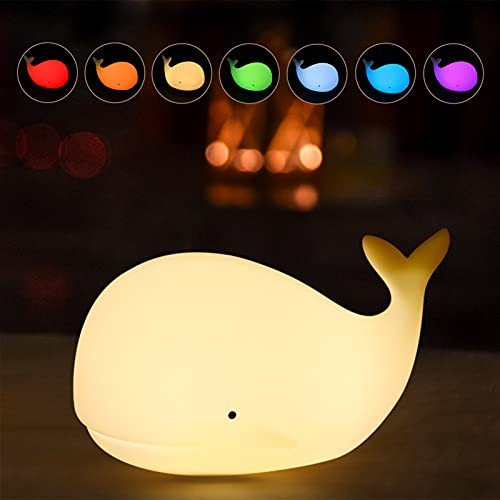 Whale Night Light for Kids, XIFEINIU Cute Nursery Color Changing Light with Tap Control, USB Rechargeable Portable Squishy Silicone Nightlight Gifts for Baby and Toddlers Whale Night Light for Kids, XIFEINIU Cute Nursery Color Changing Light with Tap Control, USB Rechargeable Portable Squishy Silicone Nightlight Gifts for Baby and Toddlers