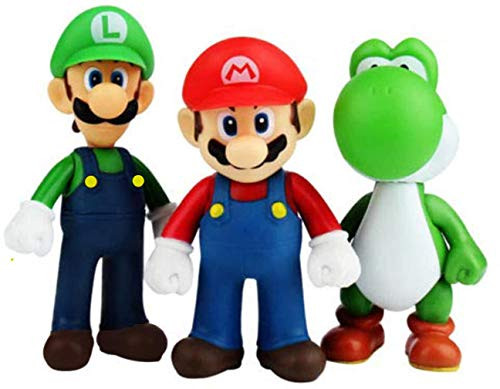 3 PCS Mario and Luigi Toys Figurines Super Mario Action Figures Toys Mario Toy for Boys Mario Action Figures with Movable Heads and Arms Premium Mario Cake Toppers Decoration