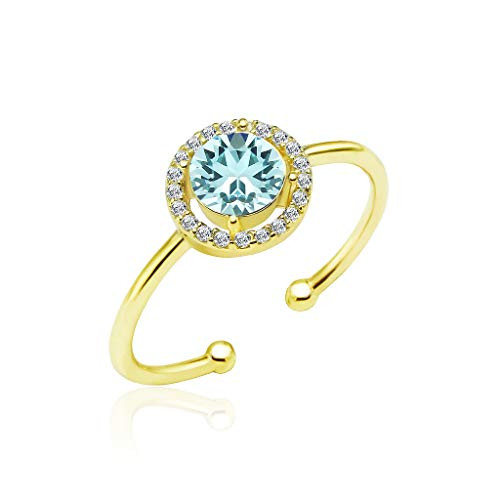 SolidSilver - Sterling Silver Adjustable Rings Sizes 7-9 Made with a Round Solitaire Swarovski Crystal in Yellow Gold Dipped - Aquamarine SolidSilver - Sterling Silver Adjustable Rings Sizes 7-9 Made with a Round Solitaire Swarovski Crystal in Yellow Gold Dipped - Aquamarine