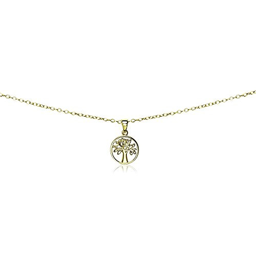 GemStar USA Yellow Gold Flashed Sterling Silver Polished Tree of Life Dainty Choker Necklace