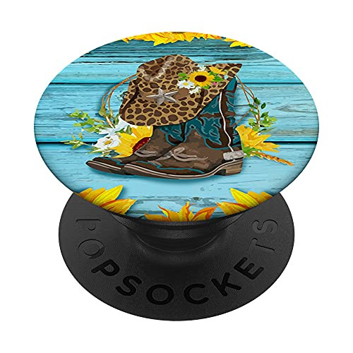 Cute Sunflowers Cowboy Boots And Hat Western Cowgirl Rodeo PopSockets Swappable PopGrip
