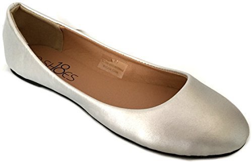 Shoes 18 Womens Ballerina Ballet Flat Shoes Solids  and  Leopards -11, Silver PU 8600-