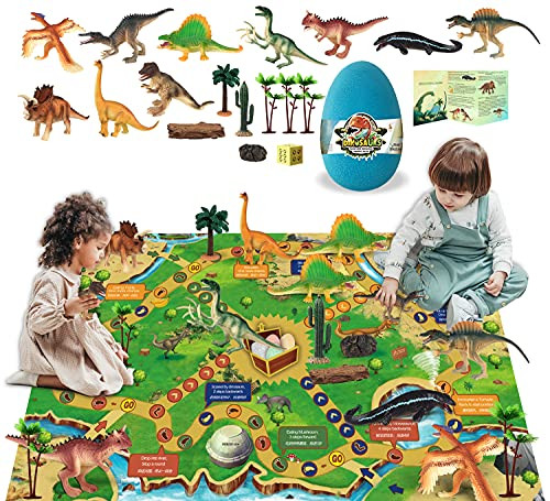 Dinosaur Toys Figure Playset with Activity Play Mat Educational Realistic Dinosaur Figures to Create a Dino World, Dinosaur Playset Gifts for Boy and Girl 3,4,5,6,7,8 Years Old