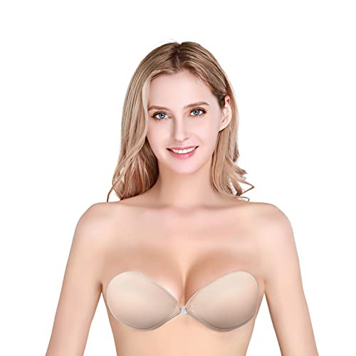notonlybra Bras for Women Sticky Bra Adhesive Bra Strapless Reusable Push up Bra Backless Bra Invisible Lift up Bra -Beige, D-