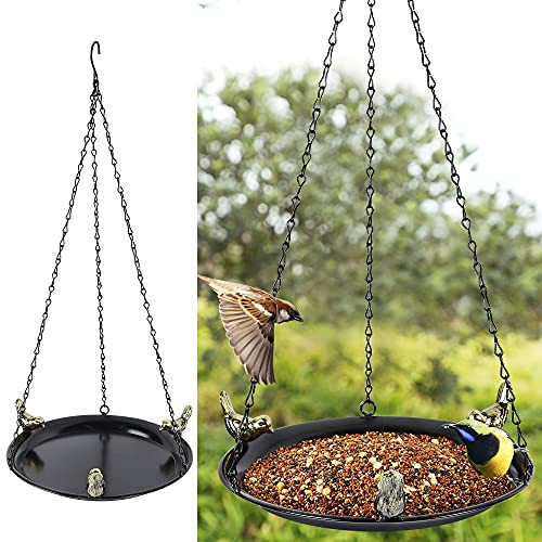 Shrdaepe Bird Feeder Hanging Tray, Metal Hanging Bird Feeder Tray Outside, Seed Platform Tray Bird Bath Tray for Bird Feeders, Hanging Birdbath for Outdoor Garden Backyard Decoration Shrdaepe Bird Feeder Hanging Tray, Metal Hanging Bird Feeder Tray Outside, Seed Platform Tray Bird Bath Tray for Bird Feeders, Hanging Birdbath for Outdoor Garden Backyard Decoration