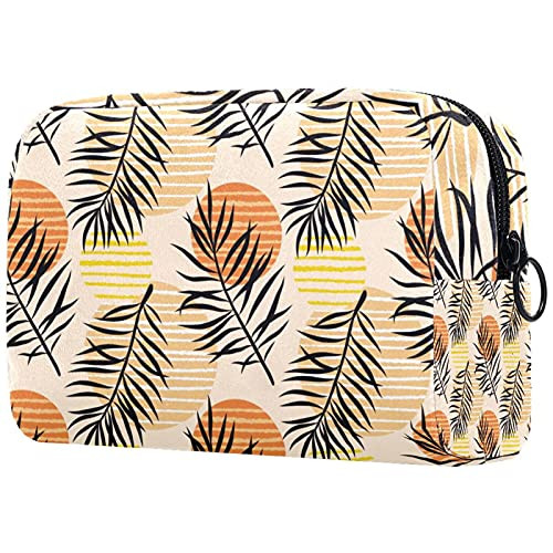 Travel Portable Cosmetic Bags For Women Men, Pretty Storage Bag Cosmetic Pouch With Zipper, Toiletry Bag Makeup Organizer Tropical Palm Leaves Round Striped Circle Orange Travel Portable Cosmetic Bags For Women Men, Pretty Storage Bag Cosmetic Pouch With Zipper, Toiletry Bag Makeup Organizer Tropical Palm Leaves Round Striped Circle Orange
