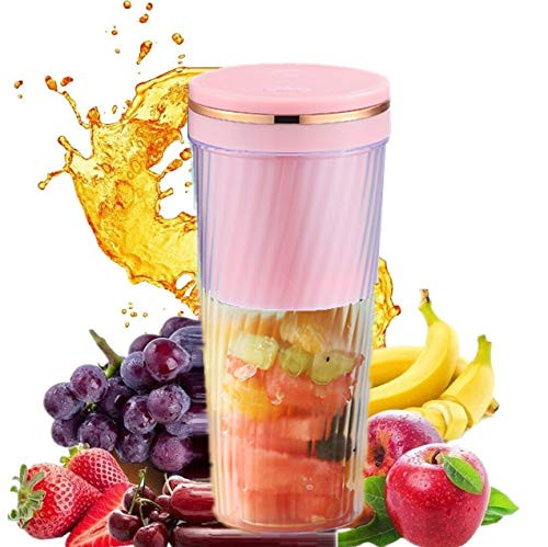 HANBO 350ml Electric Portable Juicer Blender Cup, Household Fruit Mixer with Six Blades in 3D, USB Rechargeable Juice Blender Magnetic Secure Switch Electric Fruit Mixer -Dark Pink-