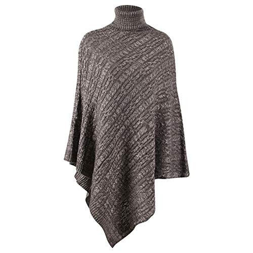 Women's Knitted Turtleneck Ponchos,EMWM Cardigan Pullover Knitted Wrap Coats Winter Warm Shawls Capes Elegant Poncho Cape Fashionable Pashminas Rain Ponchosfor Women Gift for Mom, High Collar Gray M