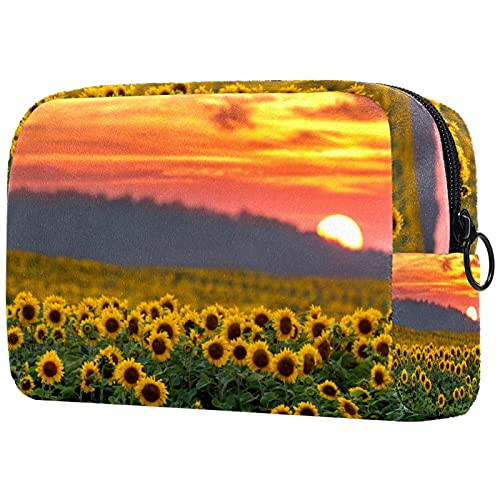 Makeup Cosmetic Bag Coin Purse Travel Cosmetic Pouch Toiletry Bag flower field and orange sunset Makeup Cosmetic Bag Coin Purse Travel Cosmetic Pouch Toiletry Bag flower field and orange sunset