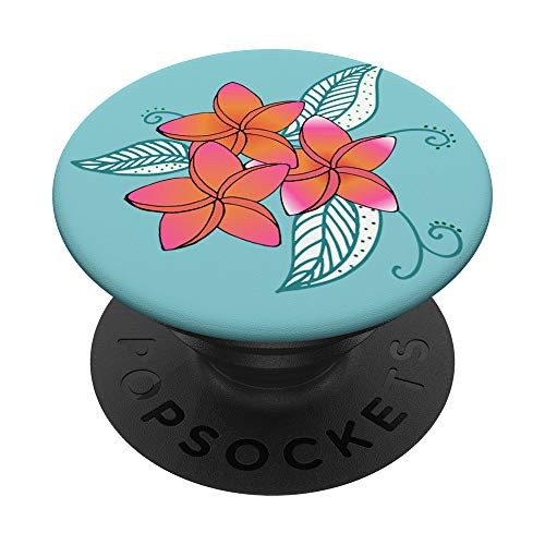 Plumeria Pink and Orange Flower on Turquoise Green PopSockets Grip and Stand for Phones and Tablets