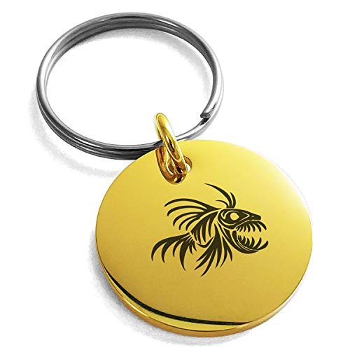Tioneer Gold Plated Stainless Steel Tribal Piranha Small Medallion Circle Charm Keychain Keyring