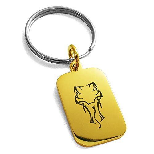 Tioneer Gold Plated Stainless Steel Tribal Viper Snake Small Rectangle Dog Tag Charm Keychain Keyring