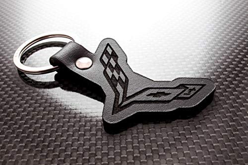 Handmade Italian Leather Keychain Keyring fits Corvette -C7- Key Fob