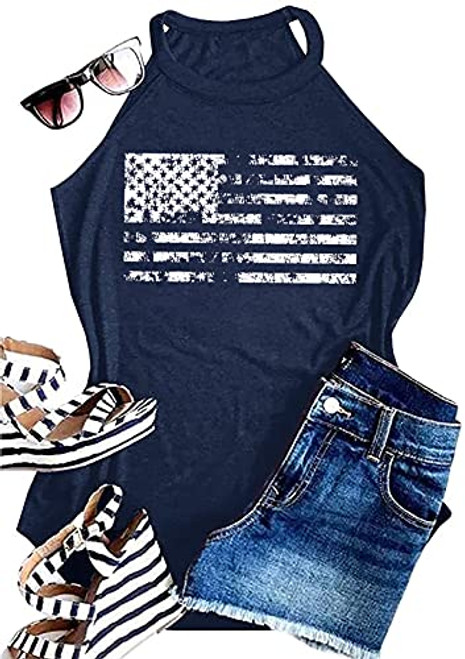 USA Flag Tank Top Women Halter Sleeveless Tops Patriotic 4th of July Shirts Distressed Graphic Summer Racerback Vest -Navy Blue, Small- USA Flag Tank Top Women Halter Sleeveless Tops Patriotic 4th of July Shirts Distressed Graphic Summer Racerback Vest -Navy Blue, Small-