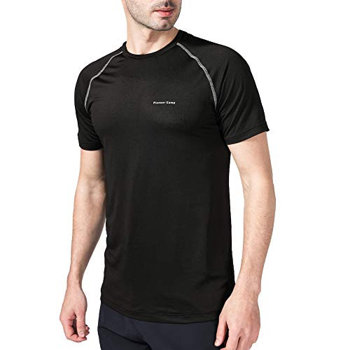 Pioneer Camp Men's Moisture Wicking Shirts Short Sleeve Quick Dry Athletic Running Training Exercise Workout Gym Tees?Black, M