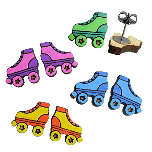 Cute Colorful Roller Skate Stud Earrings, Roller Skates Earrings, Roller Derby Skater Girl Big Statement Jewelry