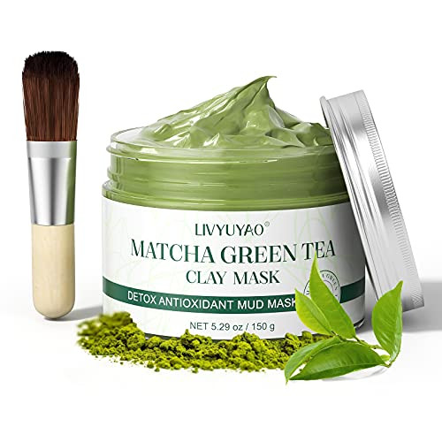 Green Tea Clay Facial Mask, LIVYUYAO Green Clay Mask with Volcanic Mud, Deep Washing Blackhead Remover Mud Mask, Purifying Facial Mask for Wrinkles, Blackheads, Pore, Acne -5.29oz-
