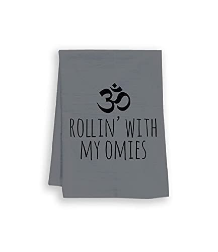 Funny Dish Towel, Rollin' With My Omies, Flour Sack Kitchen Towel, Sweet Housewarming Gift, Farmhouse Kitchen Decor, White or Gray -Gray-