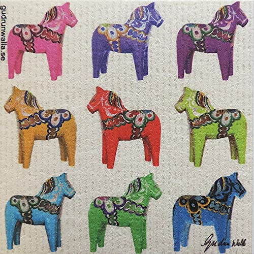 Swedish Dishcloth - Dala Horses. Set of 3