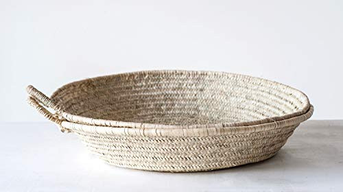 Creative Co-op Beige Handwoven Decorative Moroccan Basket with Handles Tray,