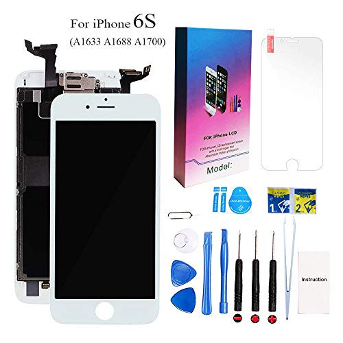 for iPhone 6S Screen Replacement Kit White 4.7" LCD Display iPhone 6S Replacement Touch Screen Digitizer Full Assembly with Front Camera+ Earpiece+ Repair Tools Kit+ Screen Protector (White)