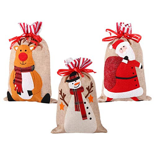 FUNZZY Christmas Santa Candy Gift Bag Creative Snowman Gift Pouch Elk Drawstring Candy Bag Christmas Party Supplies 3 Pcs