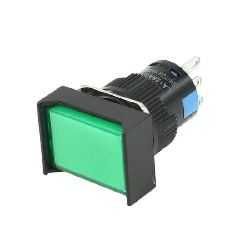 AC 250V 5A SPDT 1NO 1NC 3 Pins Self-Locking Green Rectangle Push Button Switch