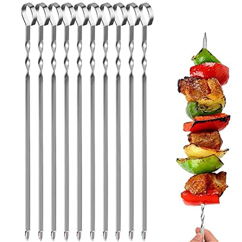 Yeahb Barbecue Skewers, 10PCS Stainless Steel Kabob Skewers, Flat Metal Barbecue Skewers for Grilling, Reusable Kebab Skewers, Flat BBQ Sticks for Grilling Meat Shrimp Chicken Vegetable Yeahb Barbecue Skewers, 10PCS Stainless Steel Kabob Skewers, Flat Metal Barbecue Skewers for Grilling, Reusable Kebab Skewers, Flat BBQ Sticks for Grilling Meat Shrimp Chicken Vegetable