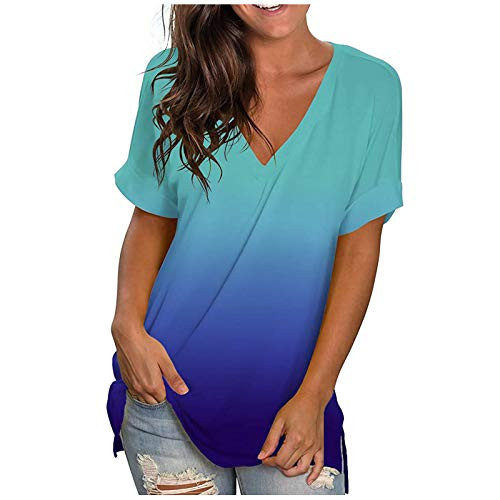 Tshirts For Womens V Neck,Women's Shirts and Tops Summer Short Sleeve Casual Loose Sunflower Printed Tee Round Neck Basic Tunic Blouses