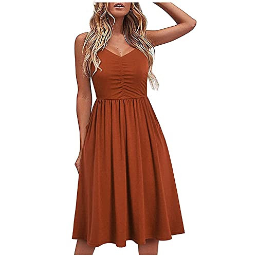 wlczzyn Women Dresses V Neck Sleeveless Tie Waist Cami Dress Summer Loose Casual Plain Knee Length A line Dress Sundress Orange wlczzyn Women Dresses V Neck Sleeveless Tie Waist Cami Dress Summer Loose Casual Plain Knee Length A line Dress Sundress Orange