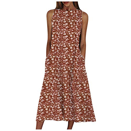 Dress for Women Casual, Plus Size Maxi Dresses for Women Summer Casual Dress with Pockets Tie Dye Solid Color V Neck Sleeveless Dress Orange