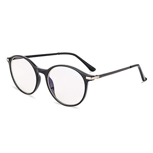 Gudzws Big Round Anti Blue Light Reading Glasses Readers Retro Classic TR Frame Tips with Metal Spring Hinges Temples Unisex Black 0.00