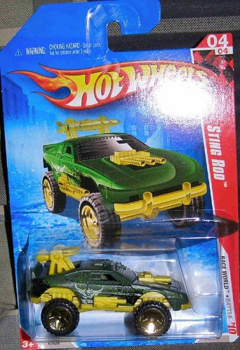 HOT WHEELS 2010 RACE WORLD BATTLE SERIES ARMOR PLATING  and  MISSILE LAUNCHERS GREEN  and  YELLOW 04 OF 04 STING ROD