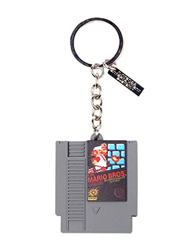 Mario Bros Keyring Keychain Retro Cartridge 3D Official Nintendo Grey Rubber
