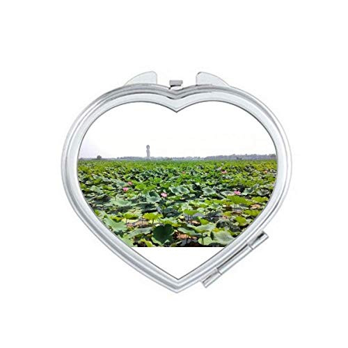 A Lotus Pond Art Deco Gift Fashion Mirror Travel Magnification Portable Handheld Pocket Makeup