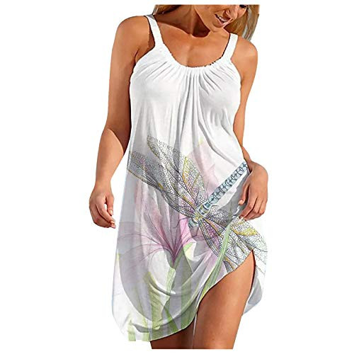 Masbird Womens Summer Dresses, Women's Wrap V-Neck Ruffle Printed Short Mini Casual Dress White